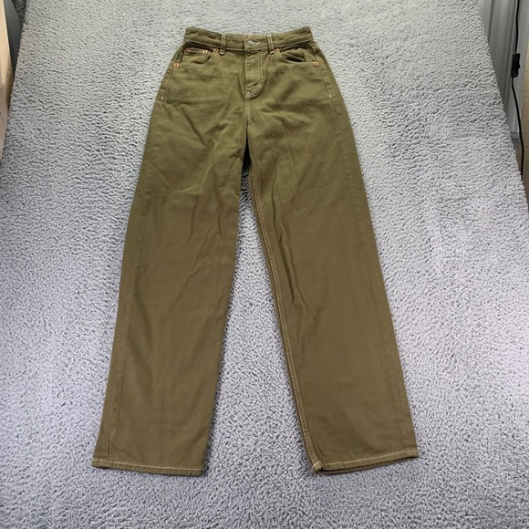 Motel Denim Jeans Womens‎ 26x33 Green Cotton High Waist Parallel Fit Baggy - Picture 1 of 13